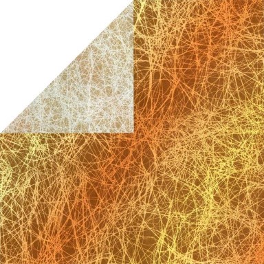 Cadeaupapier met oranje en wit spinnenweb motief aan beide kanten op sterk papier.
 