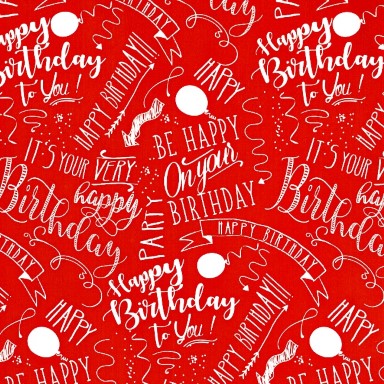 Happy birthday design in wit met rode achtergrond op glanzend papier. zolang de voorraad strekt!
 