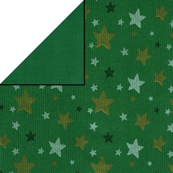 Kerst cadeaupapier dubbelzijdig groen gestreept gerecycled kraft papier met gouden en zilveren sterren - actie!
 