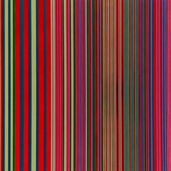 Toonbankrollen cadeaupapier multi gekleurde lijnen groen op sterk wit gestreept papier.
 