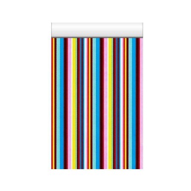 Cadeauzakjes met multi gekleurde strepen blauw op glanzend stevig papier.
 