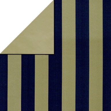 Geschenkpapier gouden streep over mat donker blauw, keerzijde effen goud op sterk papier.
 