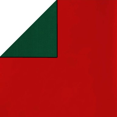 Inpakpapier voorzijde uni rood, achterzijde uni groen op glanzend, sterk papier.
 