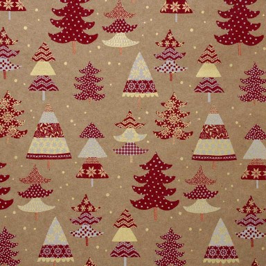 Kerstbomen rood met wit en crème op effen bruin kraft papier.
 