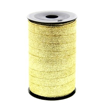 Krullint metallic glitter goud (geen glitterverlies).
 