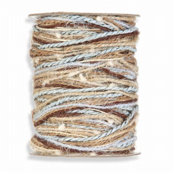 Inpaktouw jute en wol kleurenmix naturel/licht blauw.
 