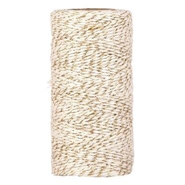 Inpaktouw van goud met creme katoen.
 
